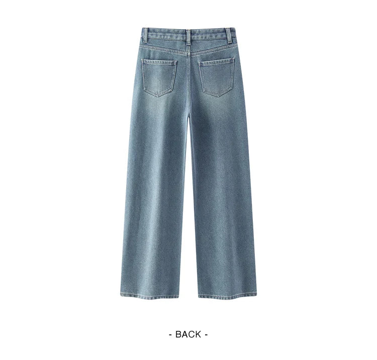 Jeans de Pierna Ancha con Forro Polar para Mujer, Cintura Alta, Cómodos