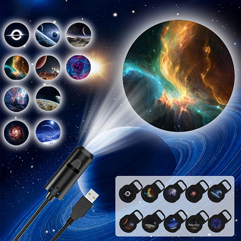 Proyector LED galaxia con 10 diapositivas intercambiables para decoración