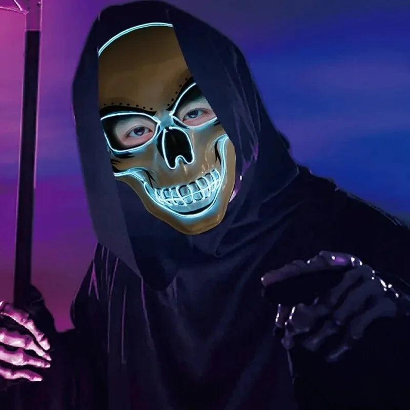 Máscara de neón LED luminosa para fiestas, máscara divertida de The Purge Election Year, ideal para festivales, cosplay, disfraces, que brilla en la oscuridad, diseño de esqueleto.