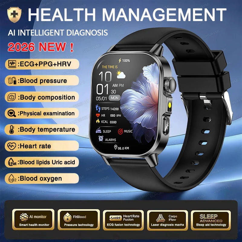 Reloj Inteligente ECG con Diagnóstico Preciso de Salud, Presión Arterial y Ácido Úrico