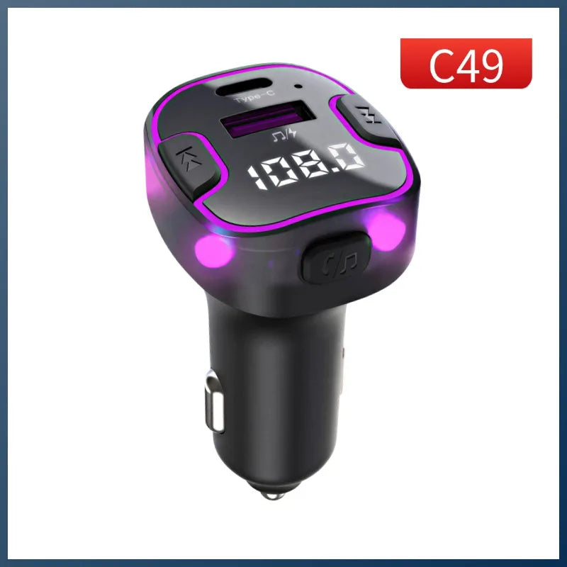 Transmisor FM Bluetooth para Auto Carga Rápida USB-A y Tipo C Manos Libres