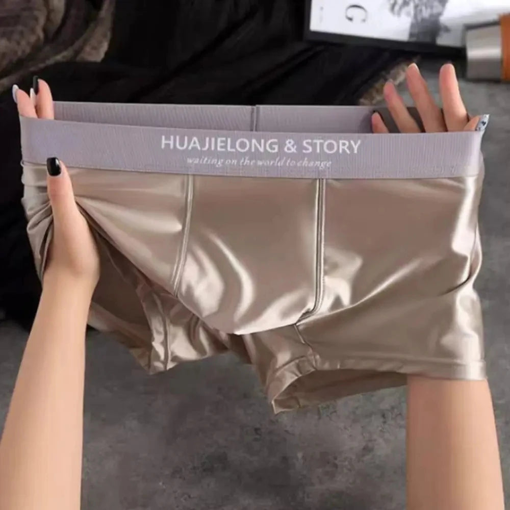 3 unids/pack de Boxers de lujo de seda de hielo tipo satén, calzoncillos de verano lisos y lisos para hombre, bragas con entrepierna de malla transpirable, ropa interior