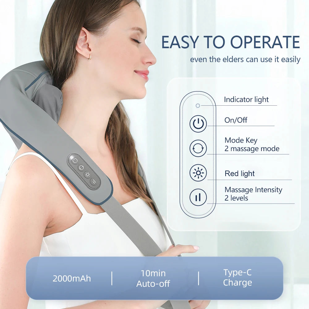 Masajeador Inalámbrico de Cuello y Hombros 26W con Motor