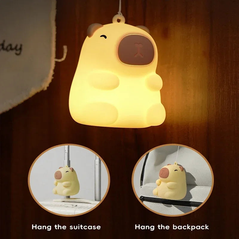 Luz nocturna linda de capibara, juguetes de regalos de Navidad de lámpara blando, luz nocturna de silicona regulable LED recargable para niños