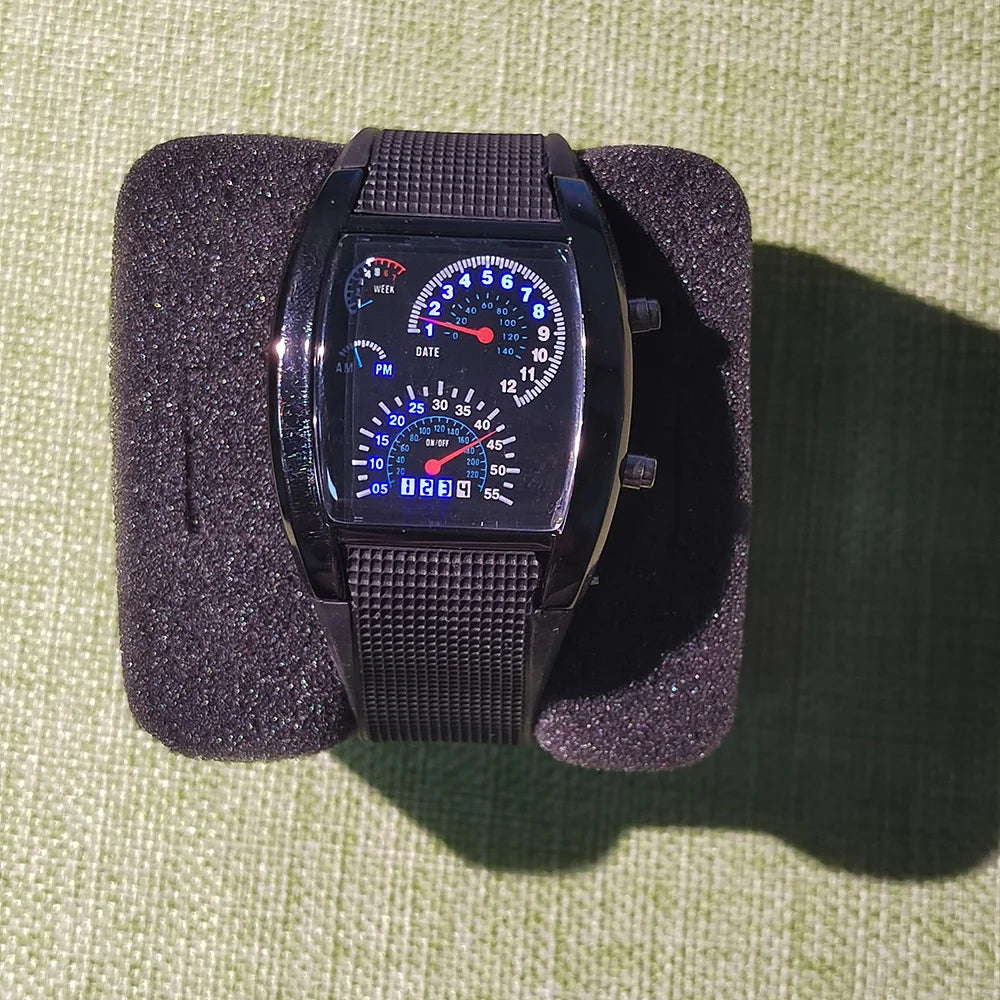 Reloj de pulsera de cuarzo a la moda para hombre, reloj electrónico LED de aviación deportiva, tablero de carreras con ventilador, reloj Digital masculino creativo para hombre