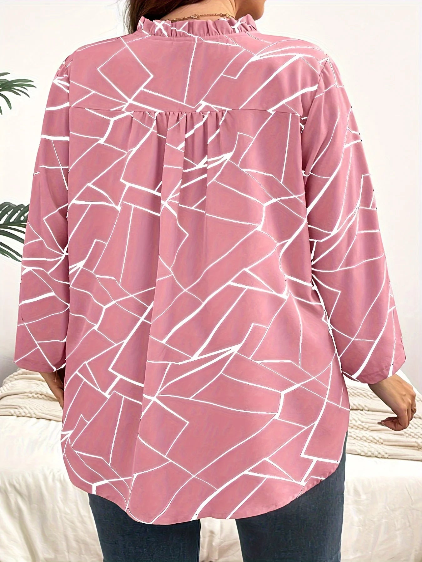 Blusas Elegantes de Talla Grande para Mujer, Cuello en V, Manga Larga, Informal