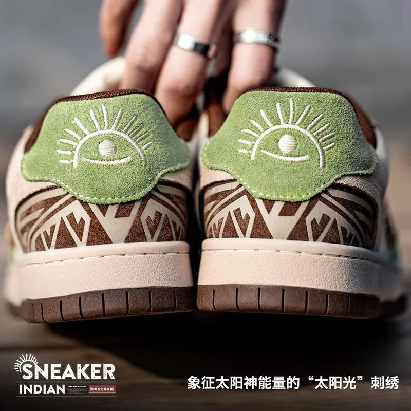 Zapatillas de Skate para Hombre de Alta Calidad, Estilo Retro, Suela Gruesa, Casuales, Versátiles, con Diseño Totem Indio