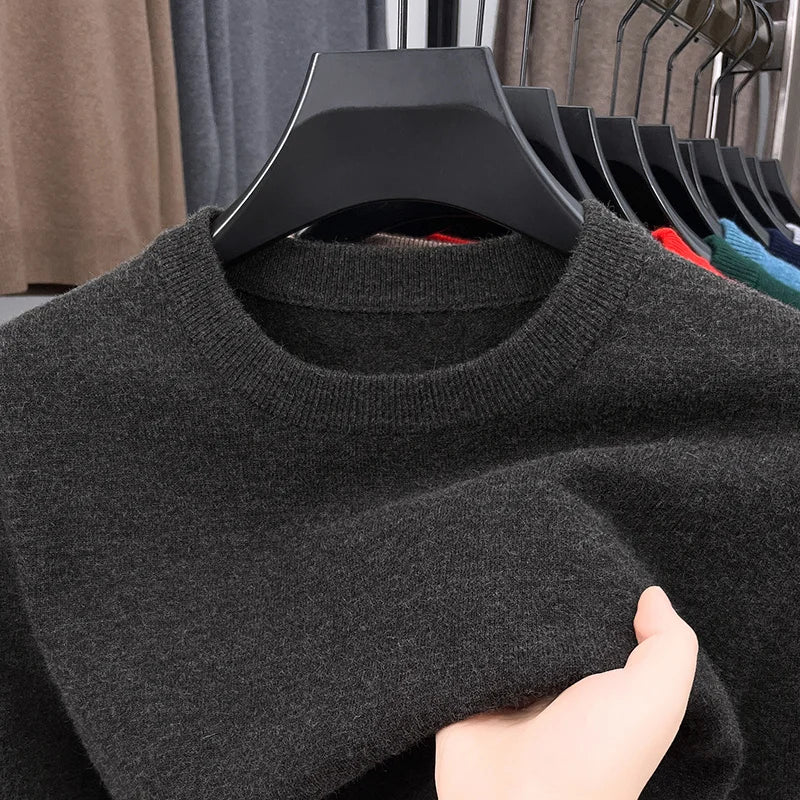 2025 nuevo suéter Casual para hombre, suéter tejido de manga larga con cuello redondo, Top versátil de moda con patrón de diamante