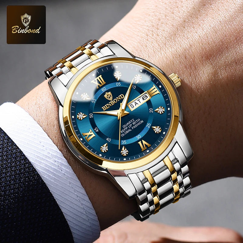 Reloj de pulsera deportivo BINBOND para hombre, cuarzo, resistente al agua