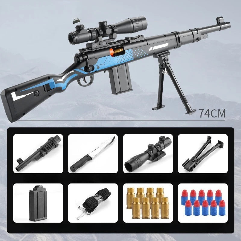 Pistola de Juguete de Dardos Blandos 98K con Expulsión de Cartuchos, Mira Telescópica y Trípode, Rifle de Francotirador de Dardos Blandos, Lanzador de Dardos de Espuma con Cierre de Tirador, Juguete Seguro para Exteriores