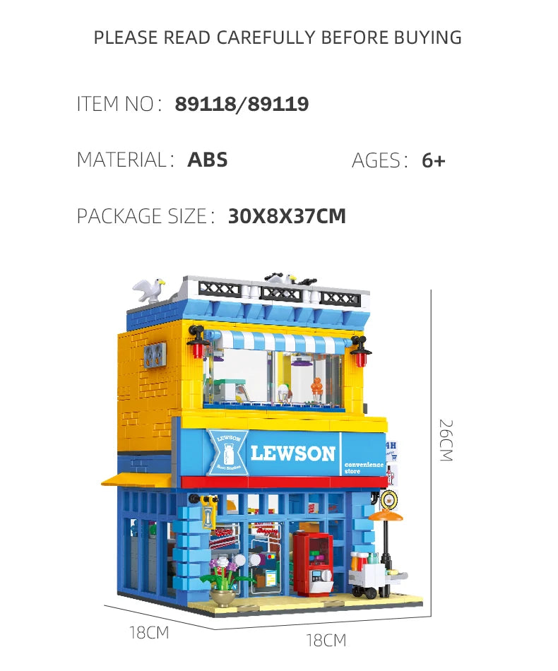 Bloques de Construcción de Tienda de Conveniencia con Escena Urbana, Modelo DIY en Miniatura, Decoración de Escritorio, Regalo Coleccionable para Adultos, Cumpleaños, Festividades