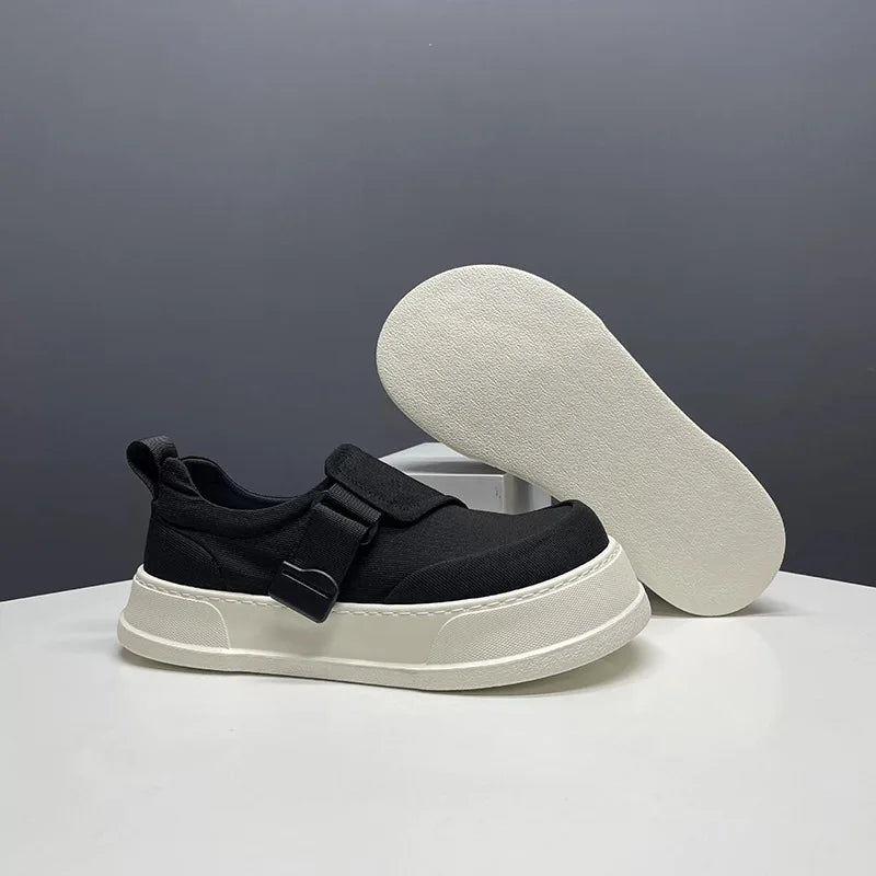 Zapatillas de lona unisex con plataforma y correa con hebilla, suela gruesa