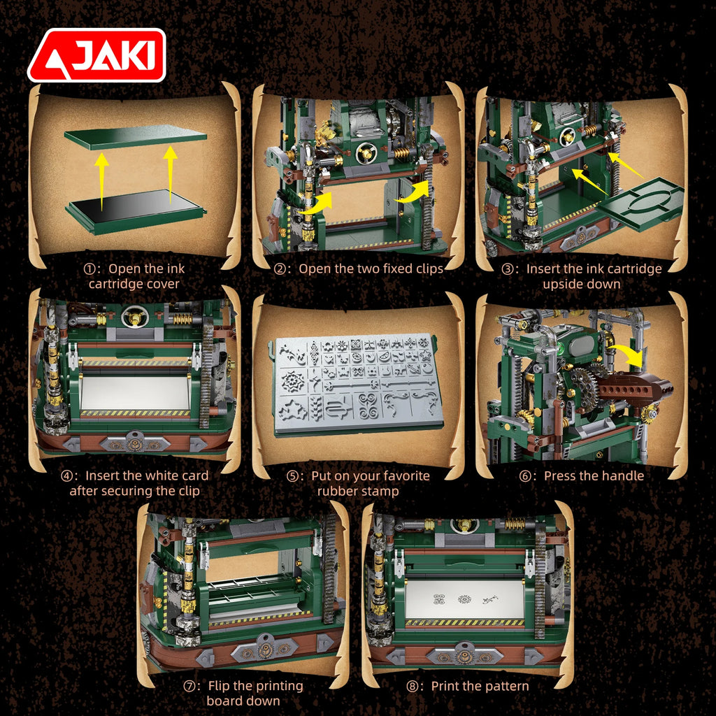 Juego de Bloques de Construcción JAKI Retro con Diseño de Prensa de Impresión, Simulación de Prensa de Impresión, Decoración para el Hogar, Juguete de Ensamblaje DIY, Regalo de Cumpleaños
