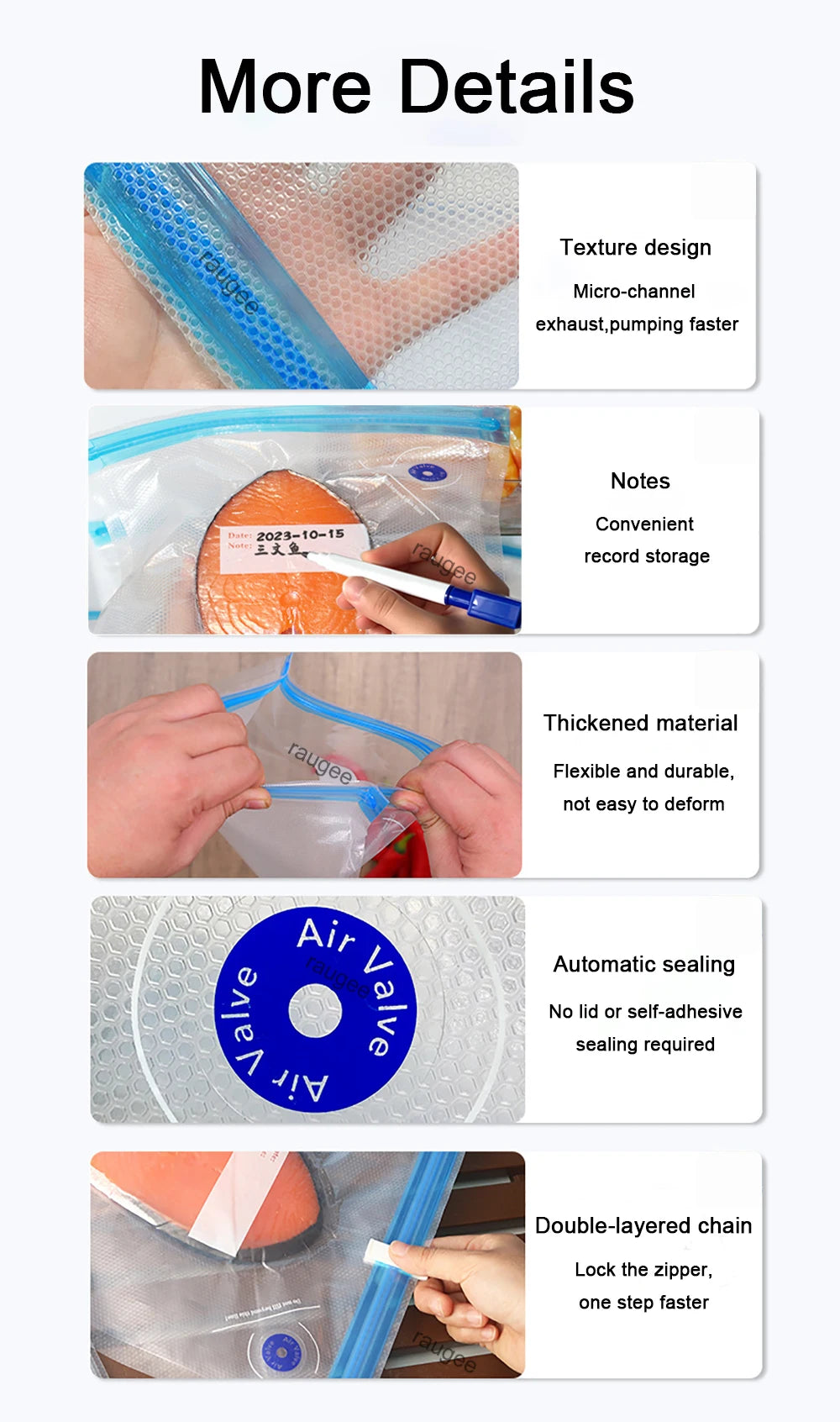 Bolsas de vacío reutilizables para almacenamiento de alimentos sin BPA