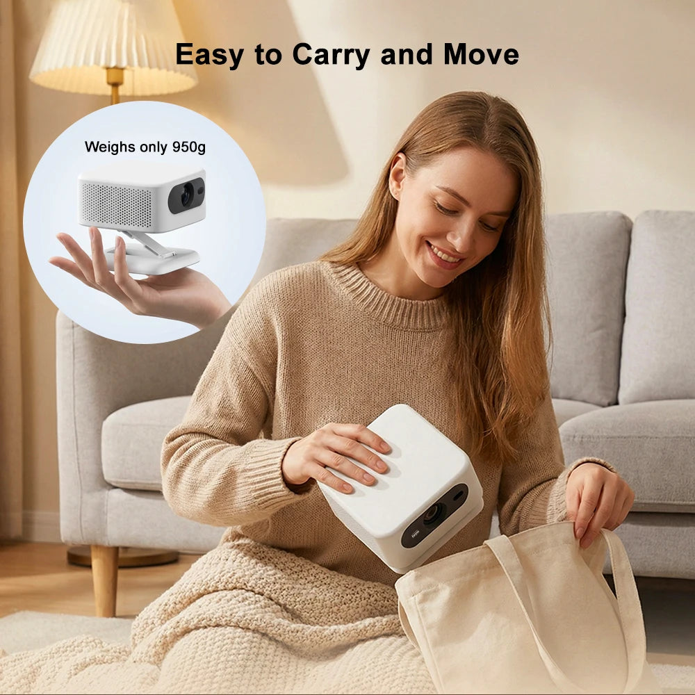 Mini Proyector Everycom SKY-R16 con Soporte, 14000 Lúmenes, Portátil, para Exteriores, Camping, Cine en Casa, Android 12, Smart LED Beam, PK HY320
