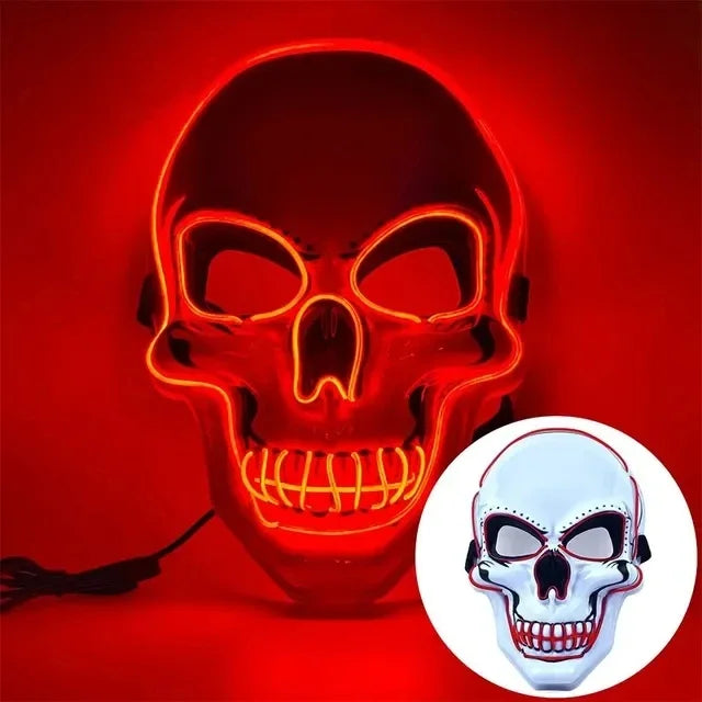 Máscara de neón LED luminosa para fiestas, máscara divertida de The Purge Election Year, ideal para festivales, cosplay, disfraces, que brilla en la oscuridad, diseño de esqueleto.