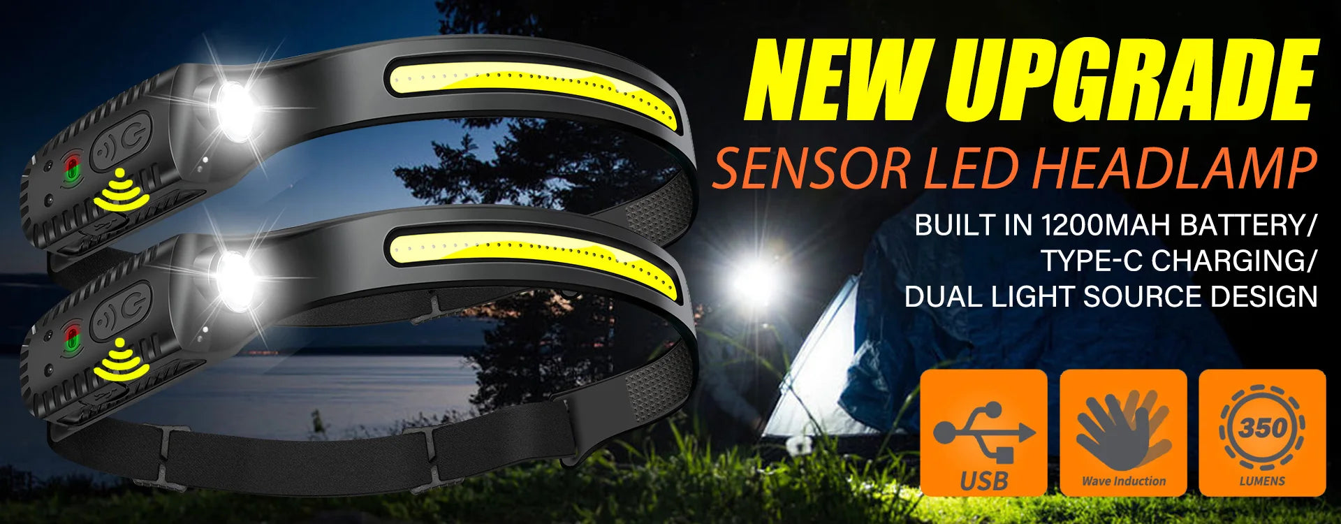 Linterna Frontal Recargable USB 5 LED para Pesca y Camping