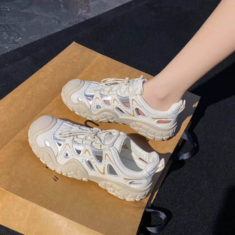 Zapatillas de Senderismo para Mujer |   Zapatos Casuales con Suela Gruesa |   Parte superior de malla transpirable, perfecta para la calle en primavera y aventuras al aire libre.