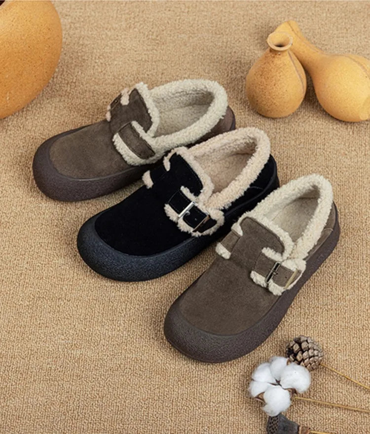 Zapatillas de Cuero con Forro de Terciopelo para Mujer - Talle Grande