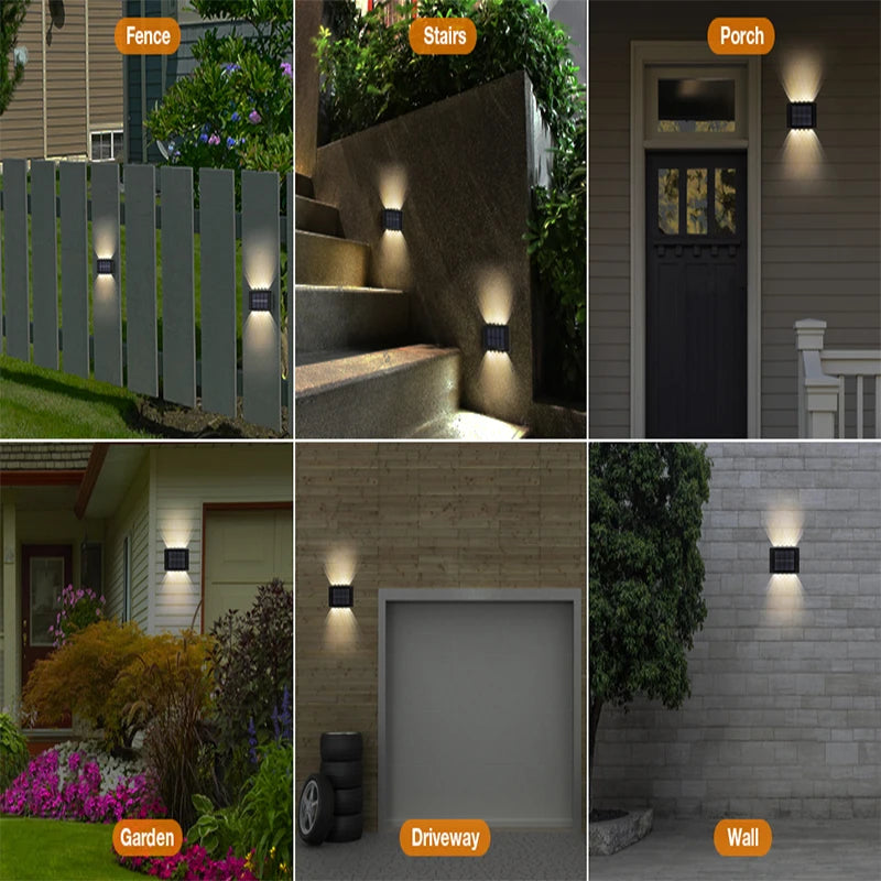 Luces solares de pared para exteriores, lámpara Solar de montaje en pared cálida/blanca para porche, iluminación arriba y abajo para jardín, paisaje de la calle, balcón y Patio