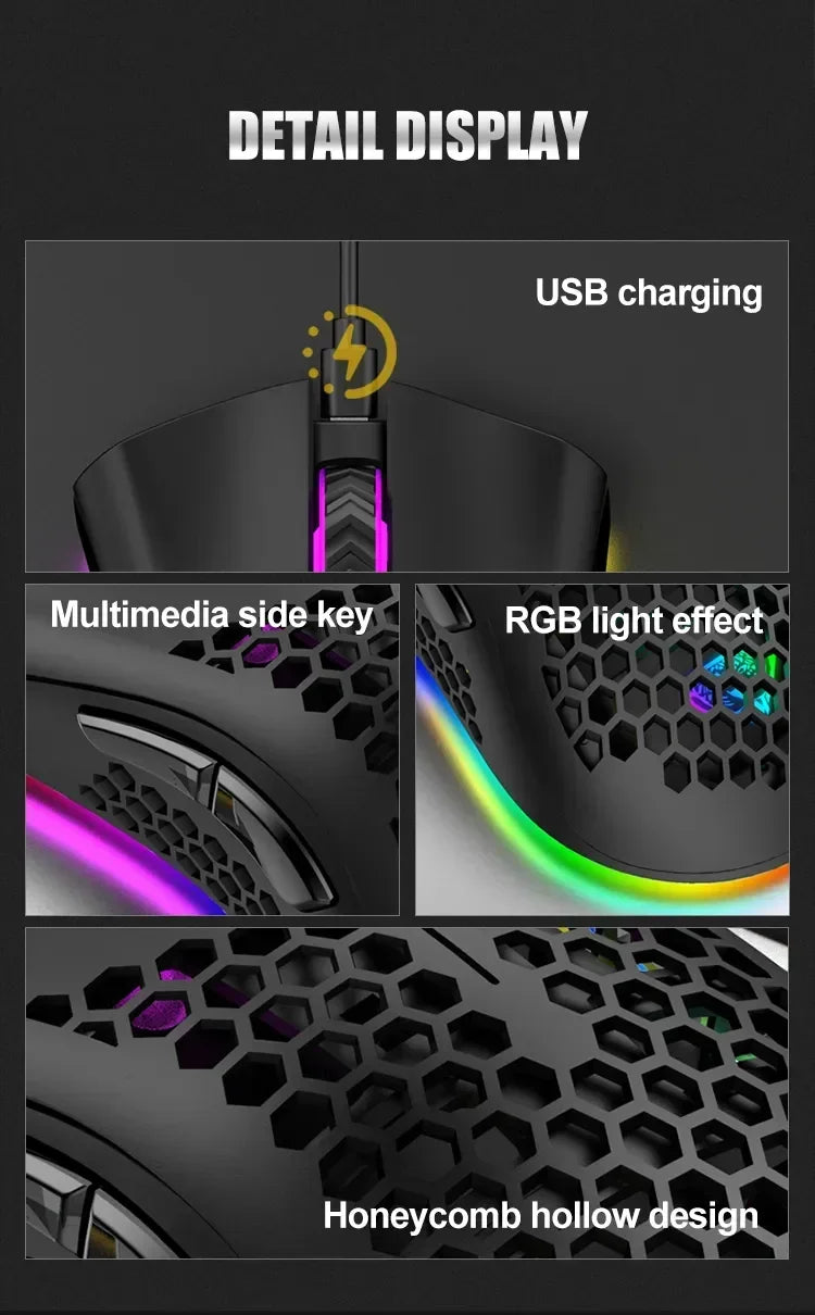 Ratón inalámbrico BM600 USB 2,4G inalámbrico RGB óptico celular ratón para juegos ergonómico óptico de panal ratón inalámbrico de oficina