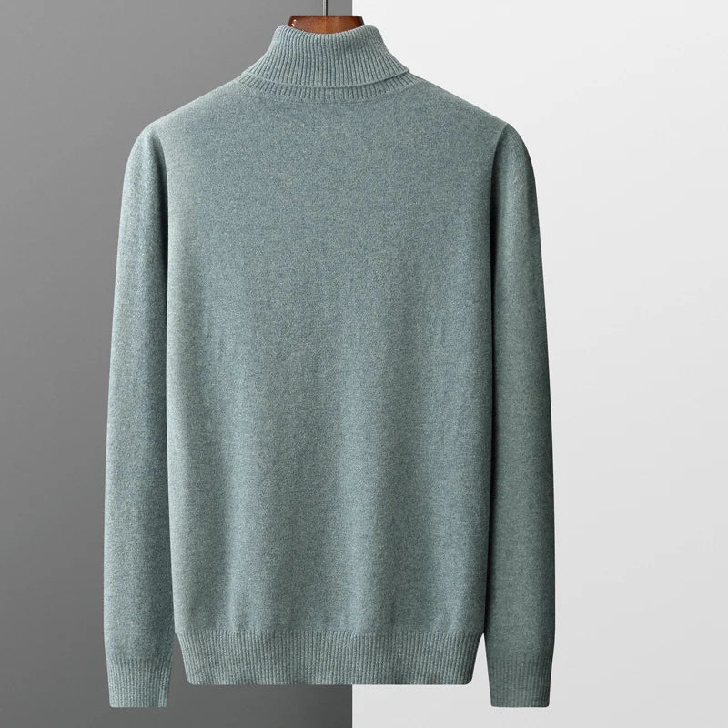 Suéter de cachemira Merina para hombre, Jersey de punto acolchado, cálido, cuello de tortuga, abrigo holgado de talla grande, otoño e invierno, 100%