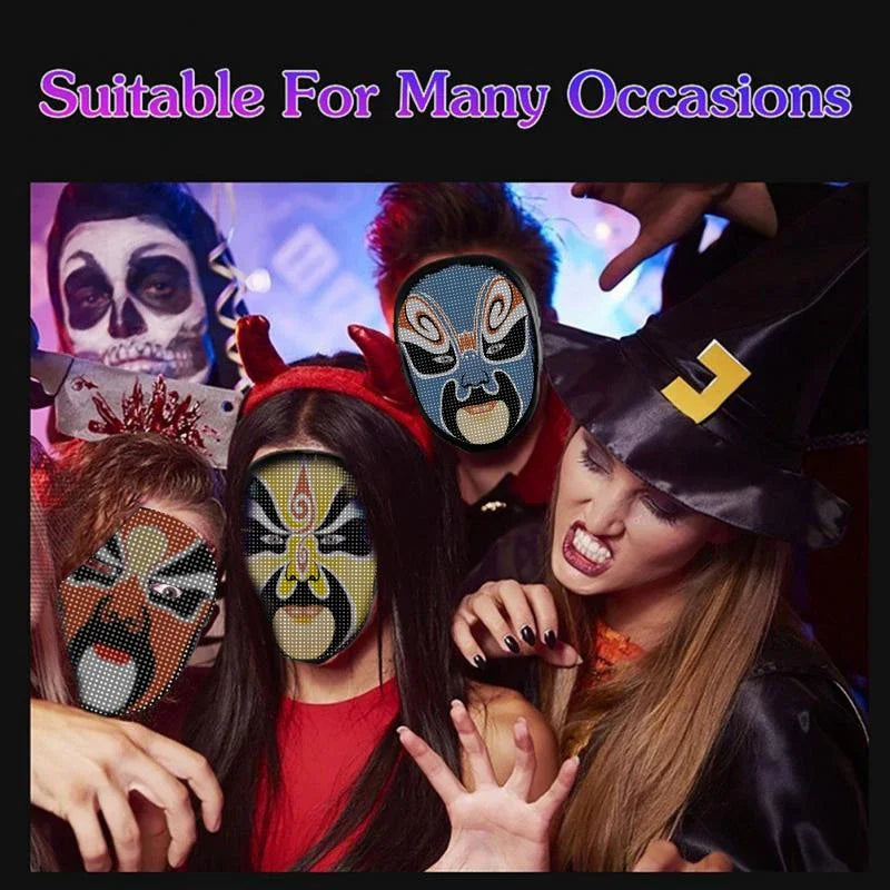 Máscara de luz LED inteligente programable con control por aplicación Bluetooth y pantalla para fotos personalizadas para cosplay, fiestas de Halloween