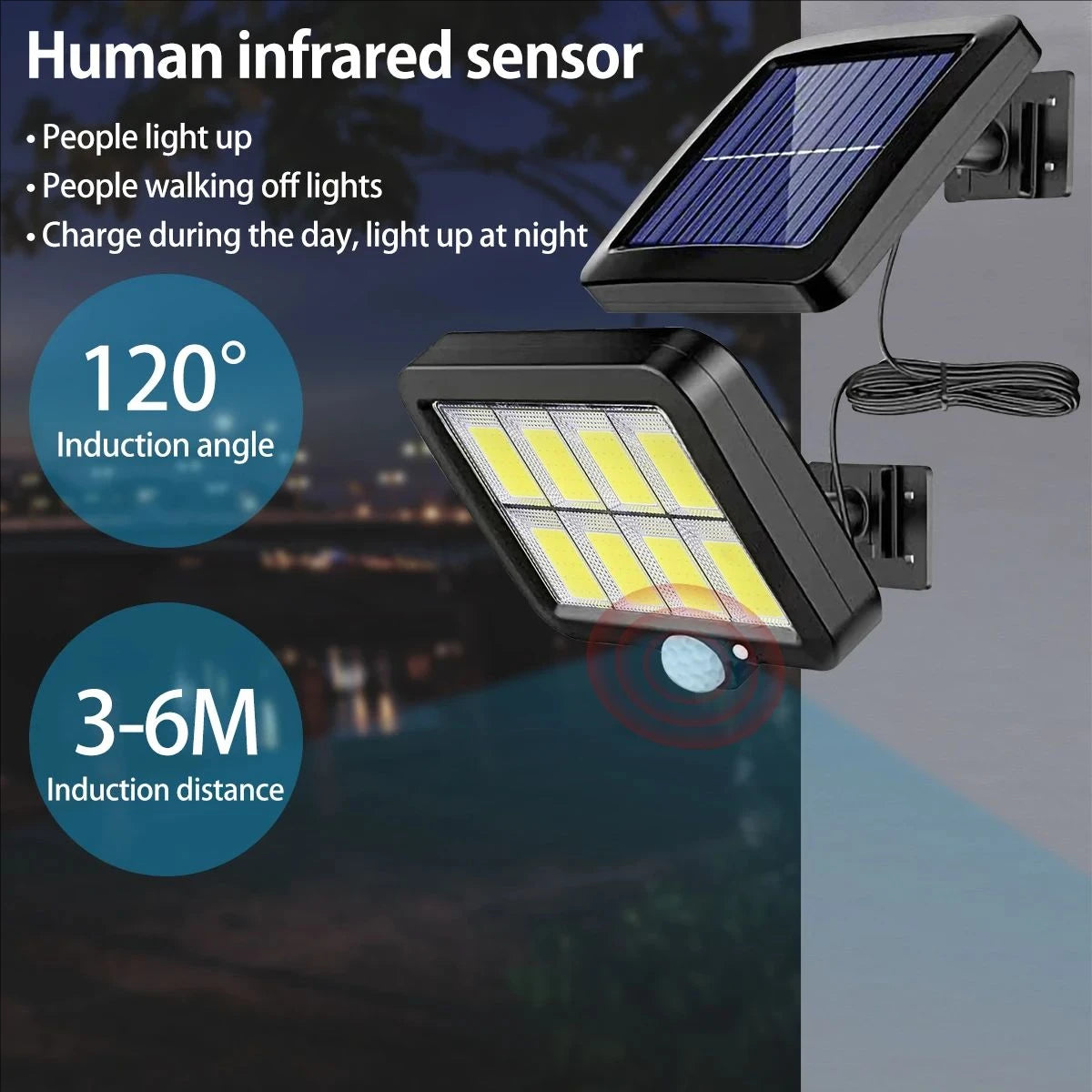 Lámpara Solar de Pared Exterior con Sensor de Movimiento 3 Modos