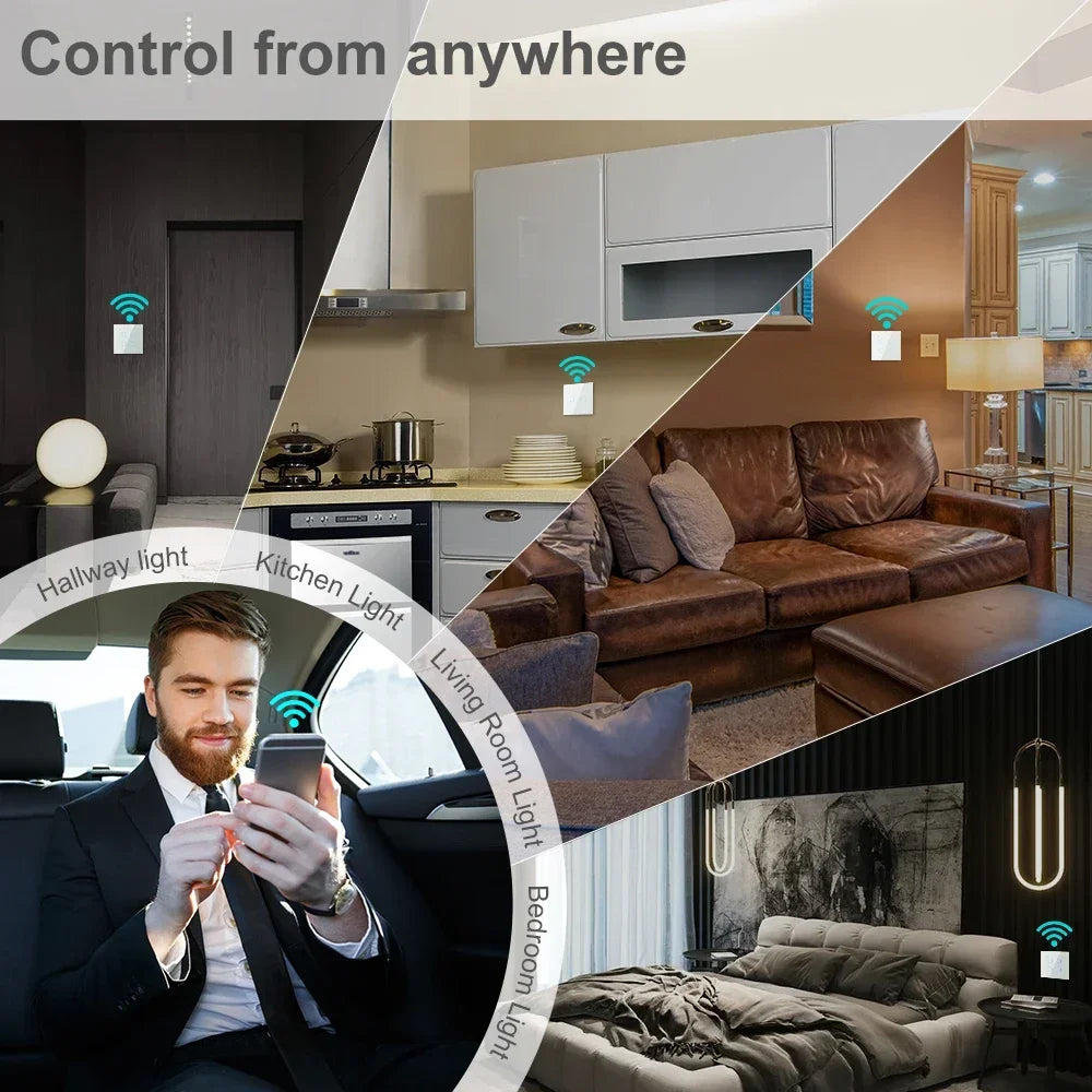 Interruptor inteligente de encendido y apagado con WiFi, dispositivo con botón de encendido de 220V, para pared, Alexa, Google Home, sin cable neutro, UE, dos vías