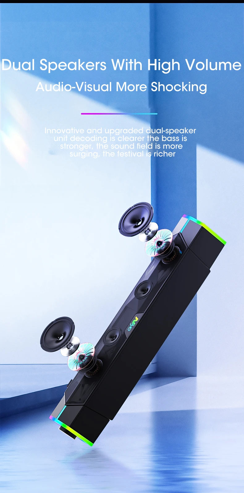 Barra de Sonido Bluetooth 5.0 para PC con Subwoofer y Luces RGB