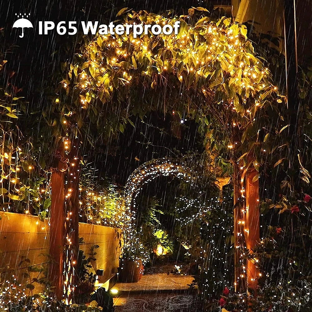 Guirnalda de luces LED solares impermeables para jardín navideño