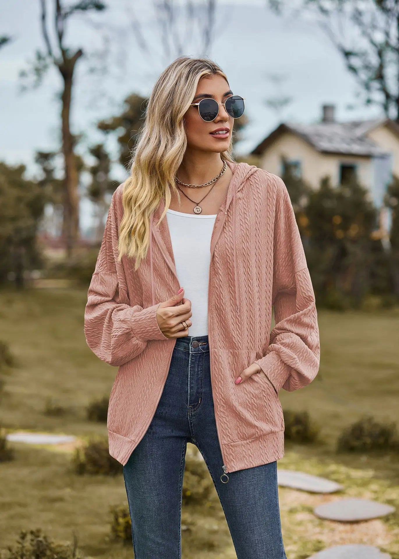 Sudadera con cremallera para mujer, abrigo informal de manga larga, ropa de calle de Color liso, holgado, Harajuku, otoño e invierno, 2024