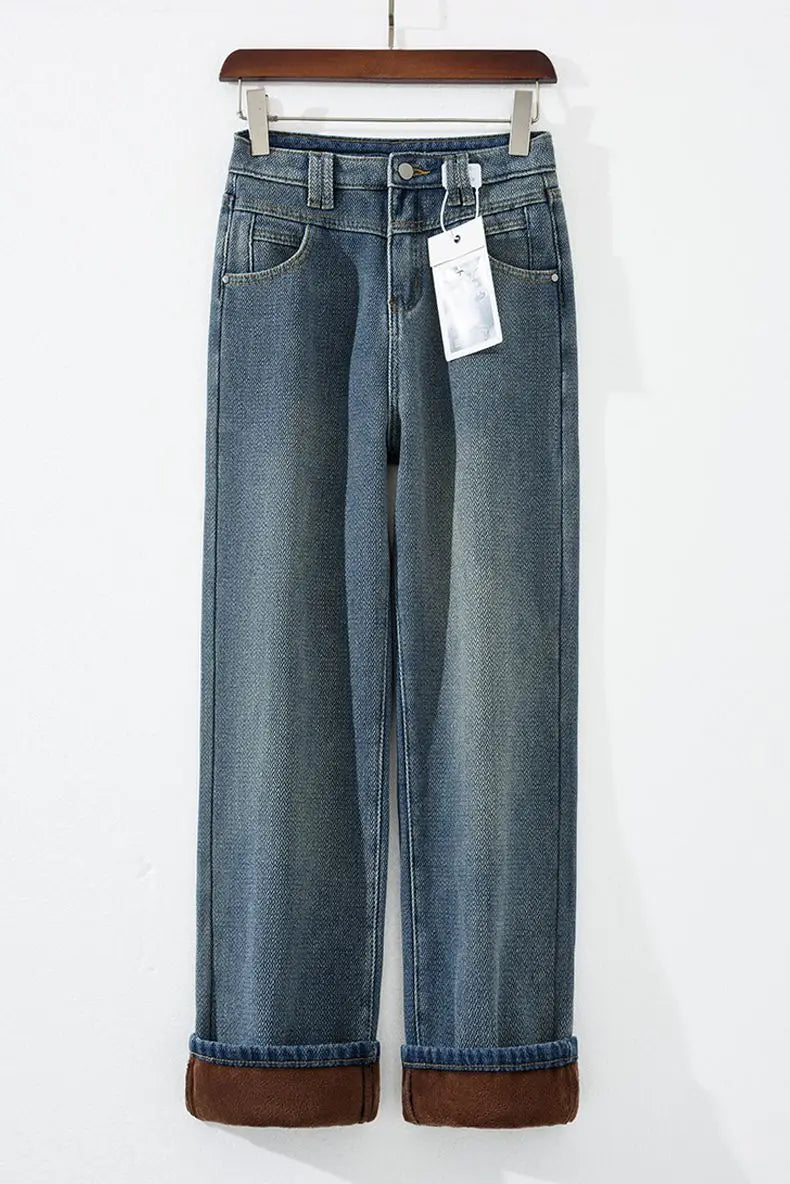 Pantalones Vaqueros de Lana de Pierna Ancha para Mujer