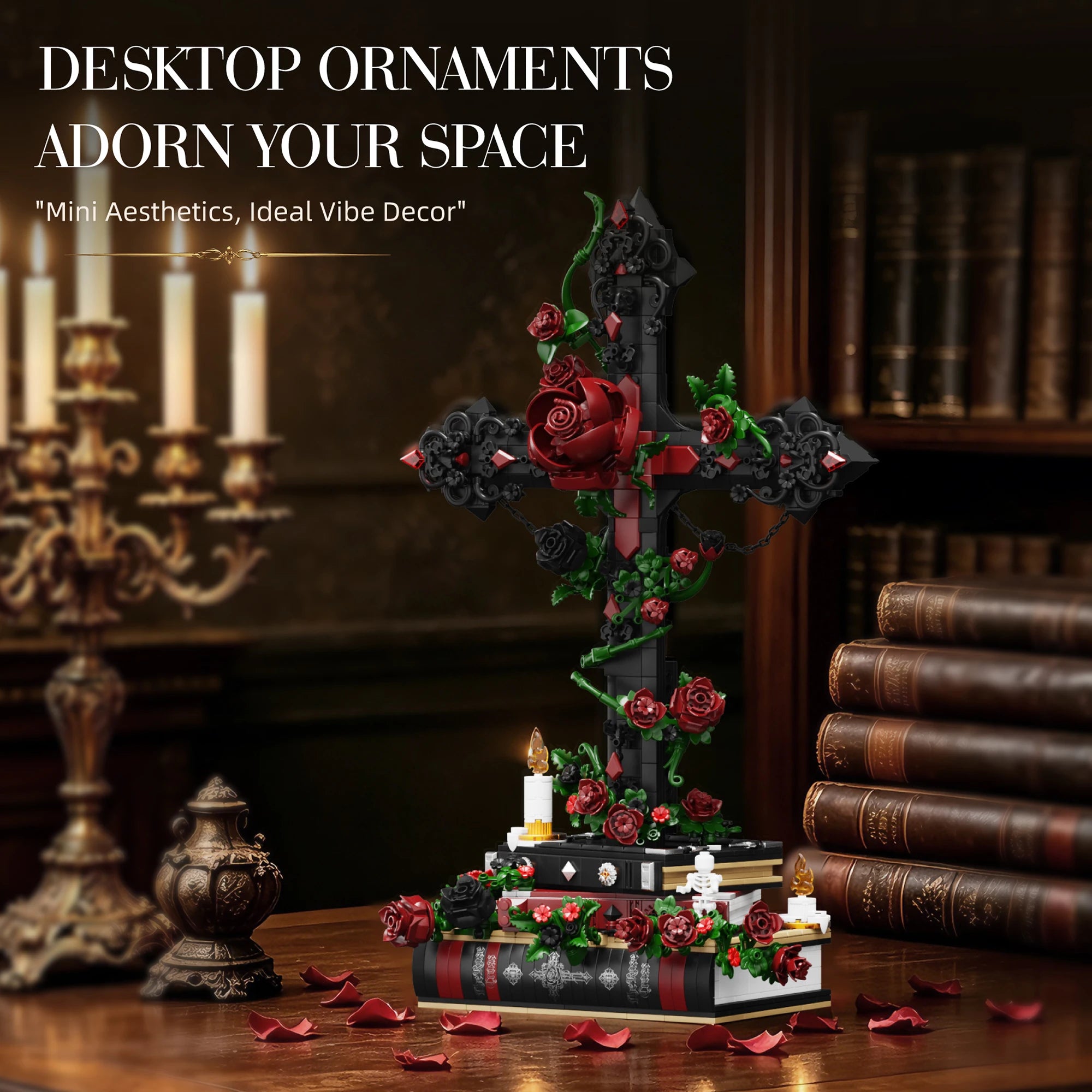 K70005 Juguetes de ensamblaje modelo Gothic Rose Cross, juguetes de bloques de construcción MOC, adorno de escritorio, juguetes educativos, regalo de cumpleaños para adultos