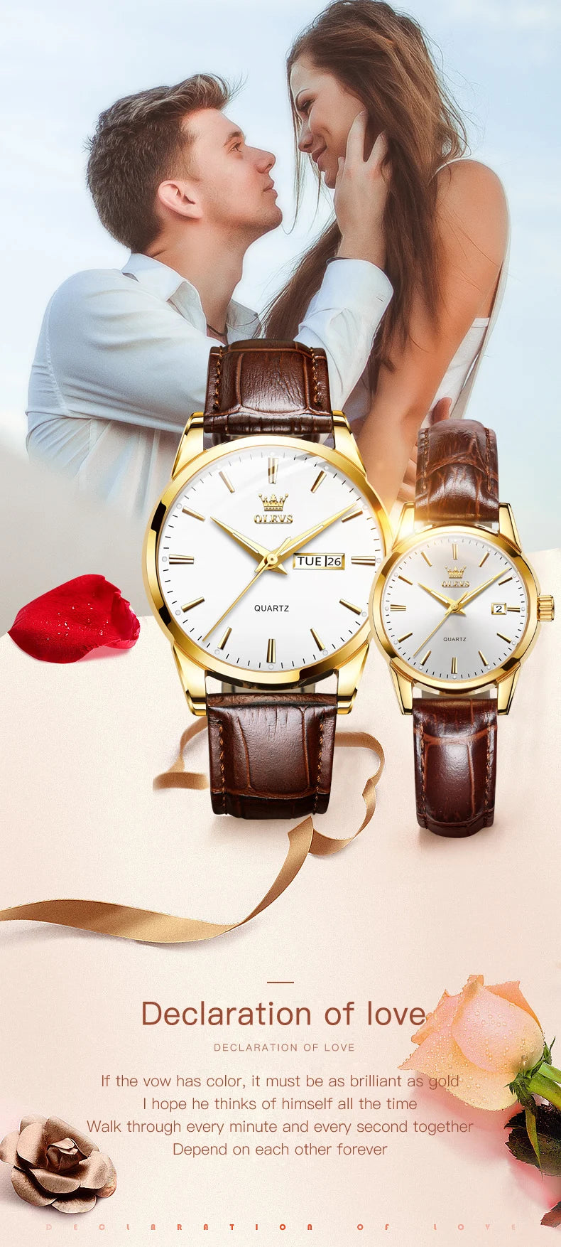 Reloj de Cuarzo OLEVS 6898 para Parejas con Calendario Luminoso