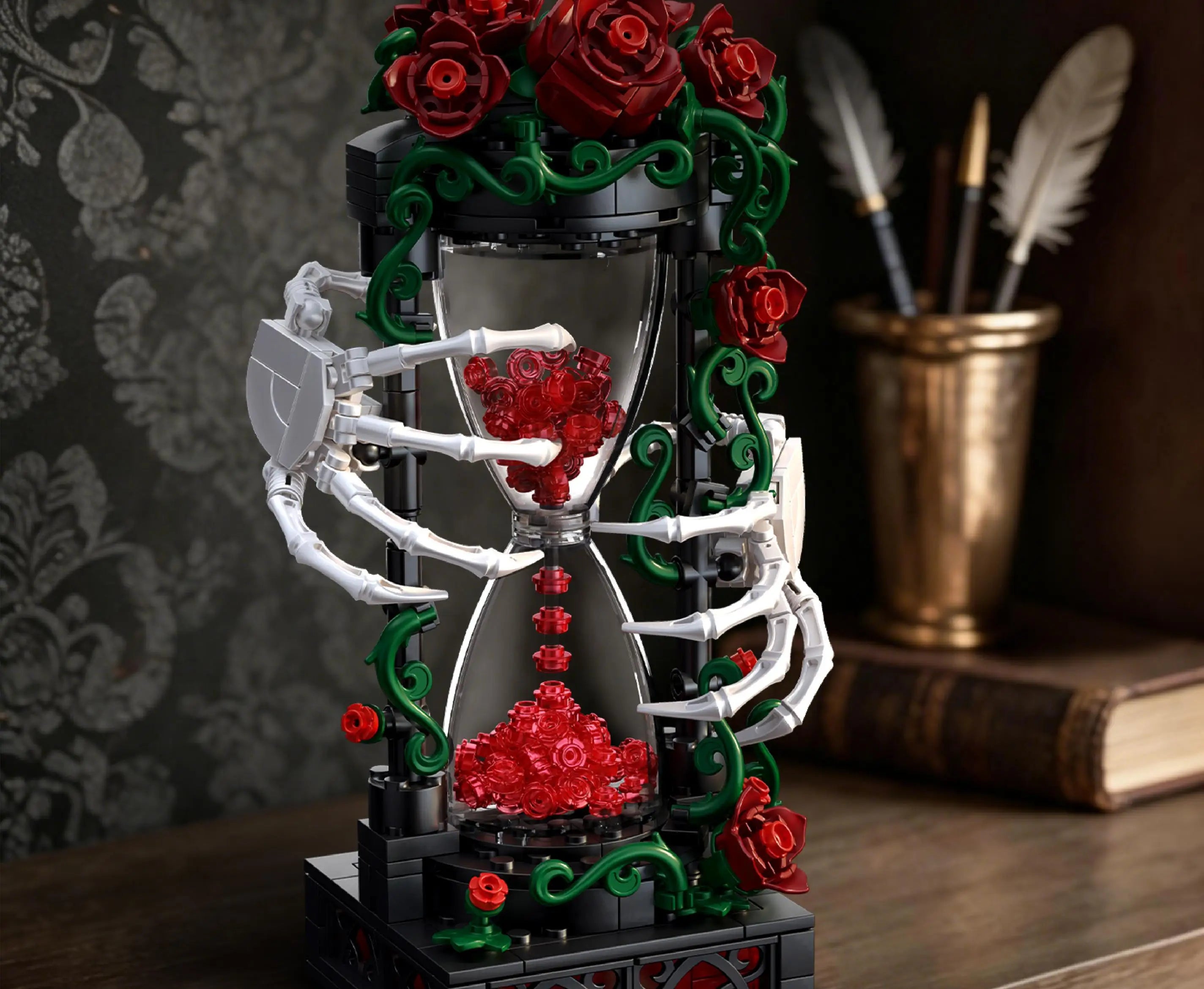 Set de Bloques de Construcción de Violín con Corona de Rosas y Cruz de la Serie Noche Gótica, Modelo MOC, Juguete de Ensamblaje, Adorno de Escritorio, Regalo de Cumpleaños