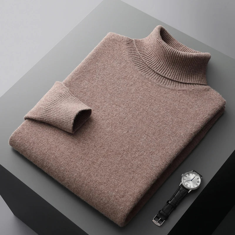 Suéter de Lana Merino para Hombre – Cuello Tortuga, Tejido Grueso