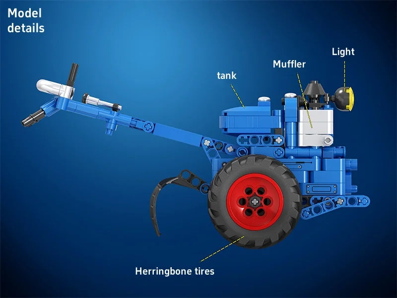 Serie de herramientas de simulación, conjunto de tractor de mano retro, bloques de construcción, detalles 1:10, restauración, diseños móviles, regalo nostálgico para niños