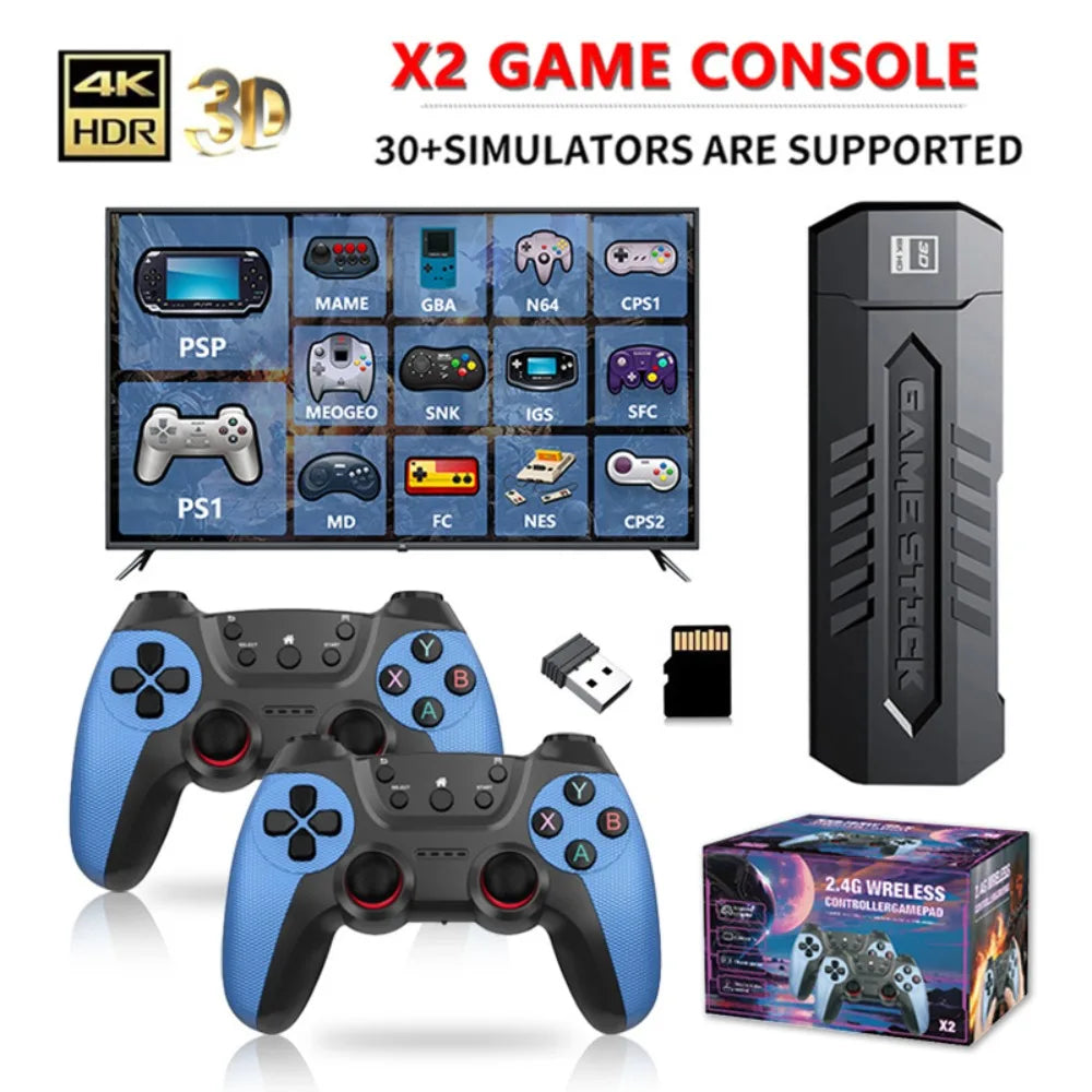 Consola de Videojuegos Retro X2 4K con Más de 40000 Juegos, Más de 30 Emuladores, Salida HD, 2 Controles Inalámbricos, Plug and Play, TV/Computadora