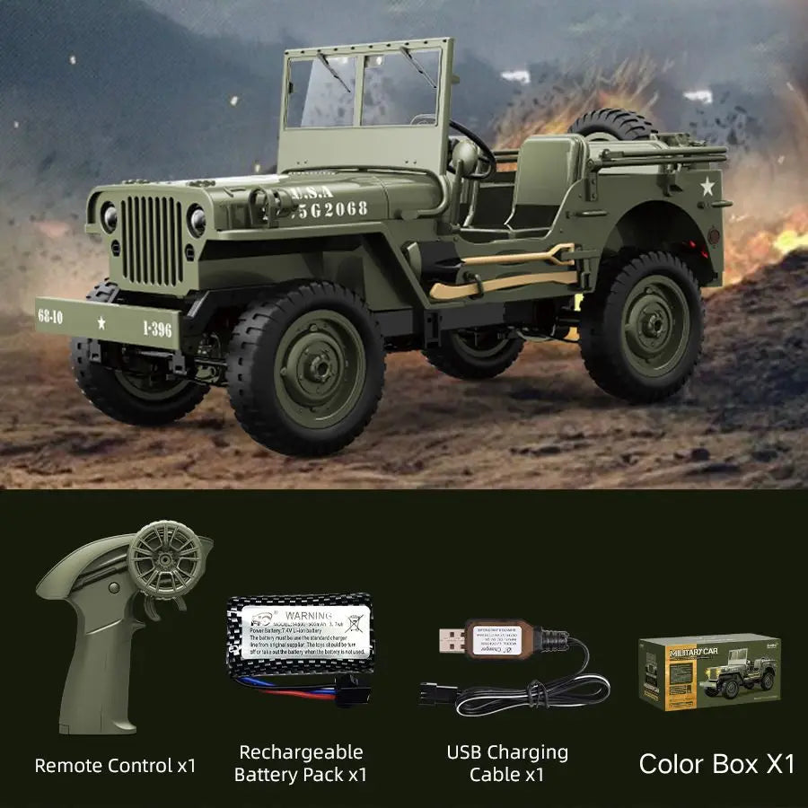 Coche RC JJRC C8815, Jeep Willys 1941, 2.4g 4WD RTR, Crawler, Camioneta Militar Todoterreno, Juguete de Escala, Regalo para Niños