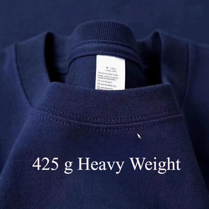 Camiseta Pesada de Algodón 425g para Hombre, Cuello Redondo