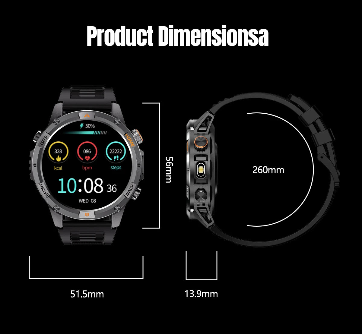 2026 nuevo reloj inteligente militar GPS para hombres construcción GPS linterna LED 10ATM impermeable ritmo cardíaco deporte BT llamada HD AMOLED Smartwatch