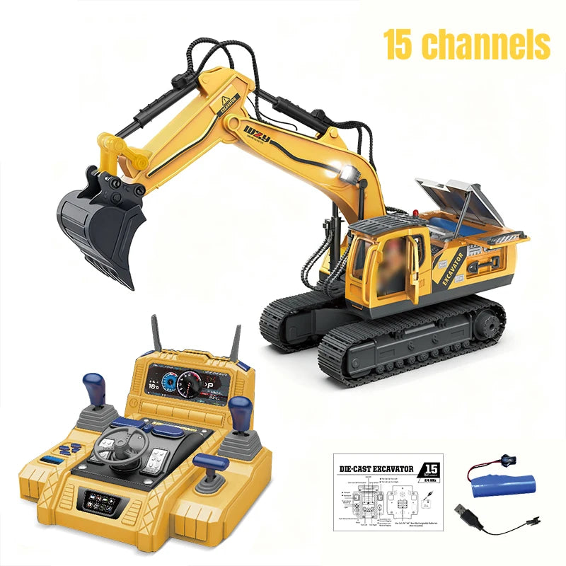 Coche RC 12/13/15Ch, excavadora de aleación, vehículo de ingeniería para niños, juguete, volante de suelo, coches de control remoto, juguetes para niños