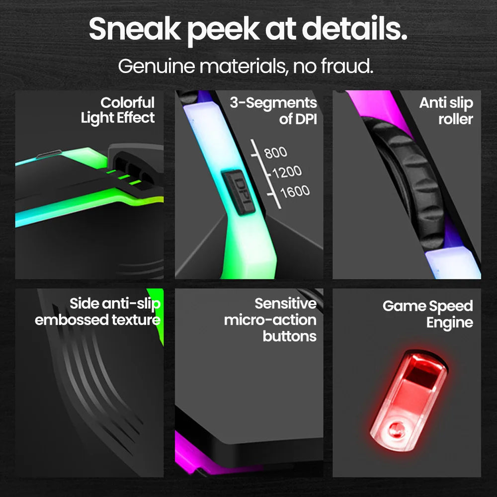 Ratones USB silenciosos con retroiluminación RGB, ratón para juegos con cable USB para PC de escritorio, portátil, ordenador, hogar y oficina, LED luminoso de 1600DPI