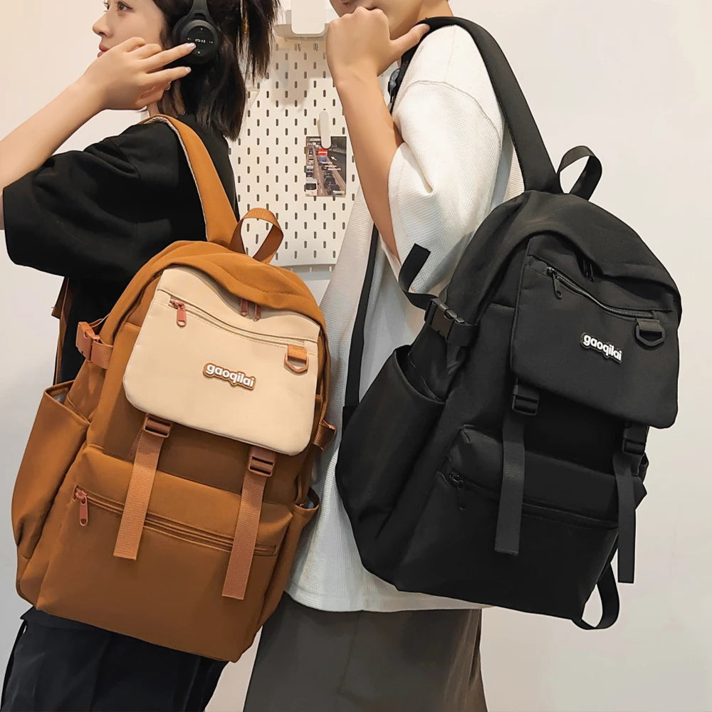 Mochila informal de nailon con bloques de color, mochila escolar de gran capacidad, bolso versátil para uso diario y viajes