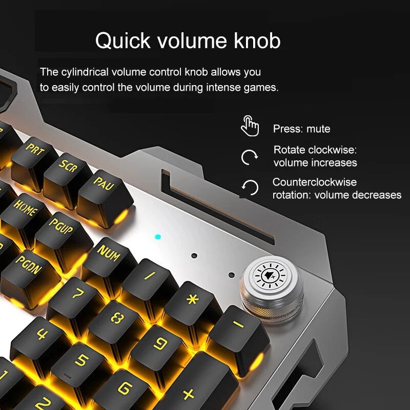 Teclado para juegos con cable GX80Machinery, retroiluminación LED de 104 teclas, membrana silenciosa, panel de metal, recargable (USB), para PC/portátil