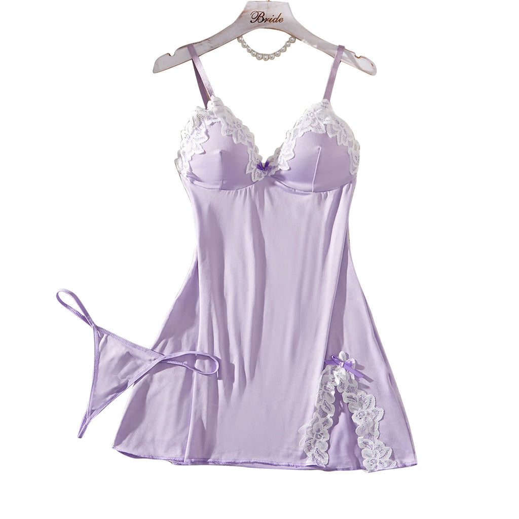 Camisón de Encaje con Lazo para Mujer, Lencería Babydoll