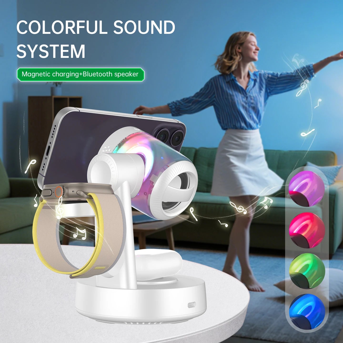 Cargador Inalámbrico Qi2 25W con Altavoz Bluetooth