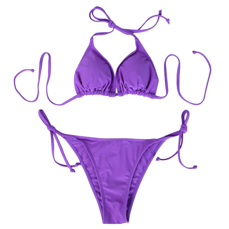 Conjunto de Bikini de Dos Piezas para Mujer, a la Moda, 2026, Sexy, Sólido, Triangular, con Tanga, Ropa de Playa