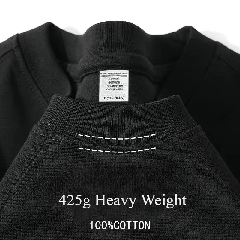 Camiseta Pesada de Algodón 425g para Hombre, Cuello Redondo
